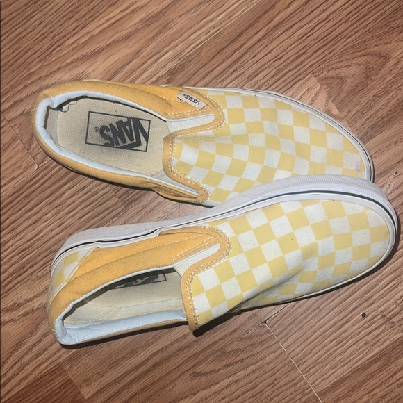 Vans Shoes - Vans Classic Yellow and White Checkered Slip-Ons